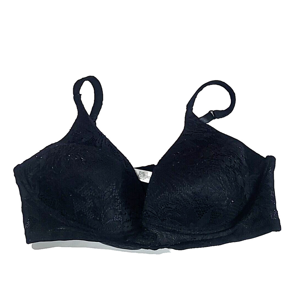 Laura Ashley Black Floral Lace Full Figure Lightly Padded Wire Free Bra Size 38D